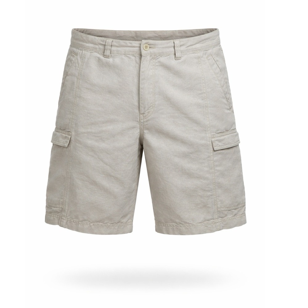 Cubavera Cargo Shorts Mens 36 Linen Blend Tan Solid Regular Fit Modern 80s Style